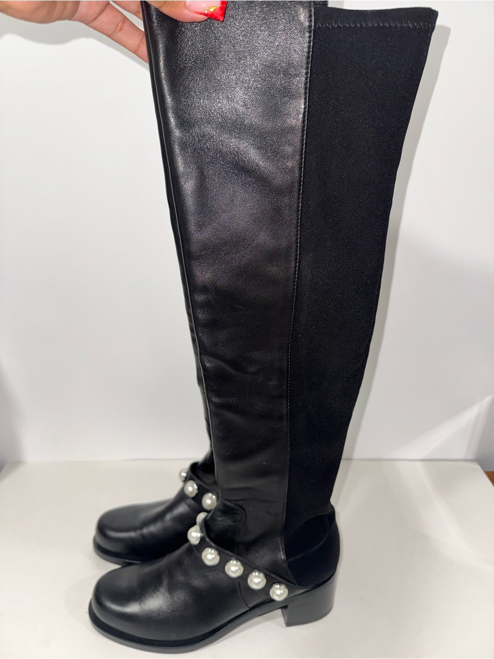 STUART WEITZMAN Portia Studded Over Knee Boots Black